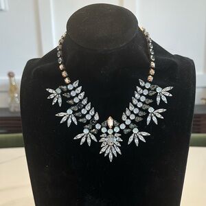 TOVA - Clear, Montana, Opal, & Grey Crystal Necklace in Antique Silver